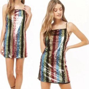 Forever 21 | Sequin Mini Dress Cocktail Party Spaghetti Strap Striped Sheath